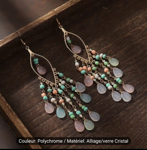 Polychrome Beaded Teardrop Earrings - Picture 3 of 3